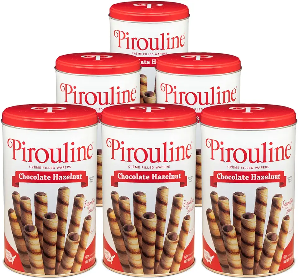 Pirouline Rolled Wafers – Chocolate Hazelnut – Rolled Wafer Sticks, Crème Filled Wafers, Rolled Cookies for Coffee, Tea, Ice Cream, Snacks, Parties, Gifts, and More – 14.1oz Tin 6pk