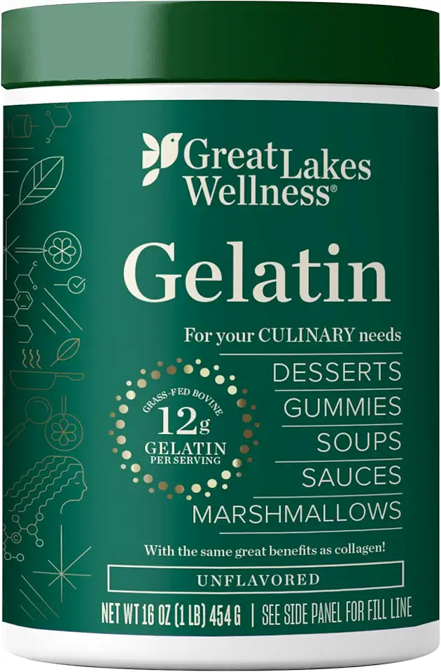 Great Lakes Wellness Beef Gelatin Powder for Culinary Needs - Perfect for Gummies, Marshmallows, Desserts and more - Unflavored - Grass-Fed, Kosher, Keto, Non-GMO 16 oz