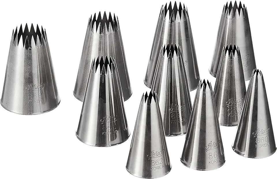 Ateco 870 - 10 Piece French Star Tube Set, Stainless Steel Pastry Tips, Sizes 0 - 9