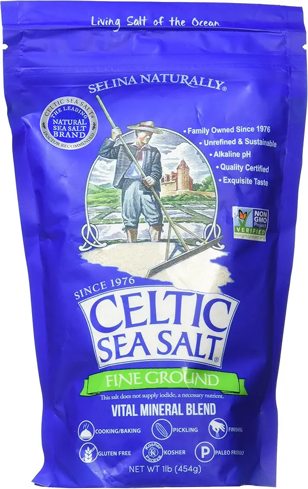 Fine Ground Celtic Sea Salt – 16 Ounce (Pack of 1) Resealable Bag of Nutritious, Classic Sea Salt, Great for Cooking, Baking, Pickling, Finishing and More, Pantry-Friendly, Gluten-Free