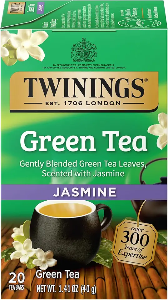 Twinings Green Tea With Jasmine, 20 Count (Pack of 6), Individually Wrapped Bags, Fragrant Floral Scent, Caffeinated, Enjoy Hot or Iced