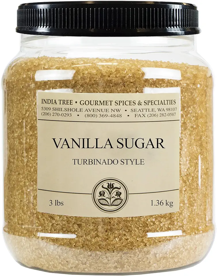 India Tree Turbinado Vanilla Sugar, 3-Pound Jar, With Real Bourbon Vanilla Bean, Baking, Cocktails, Crème Brule