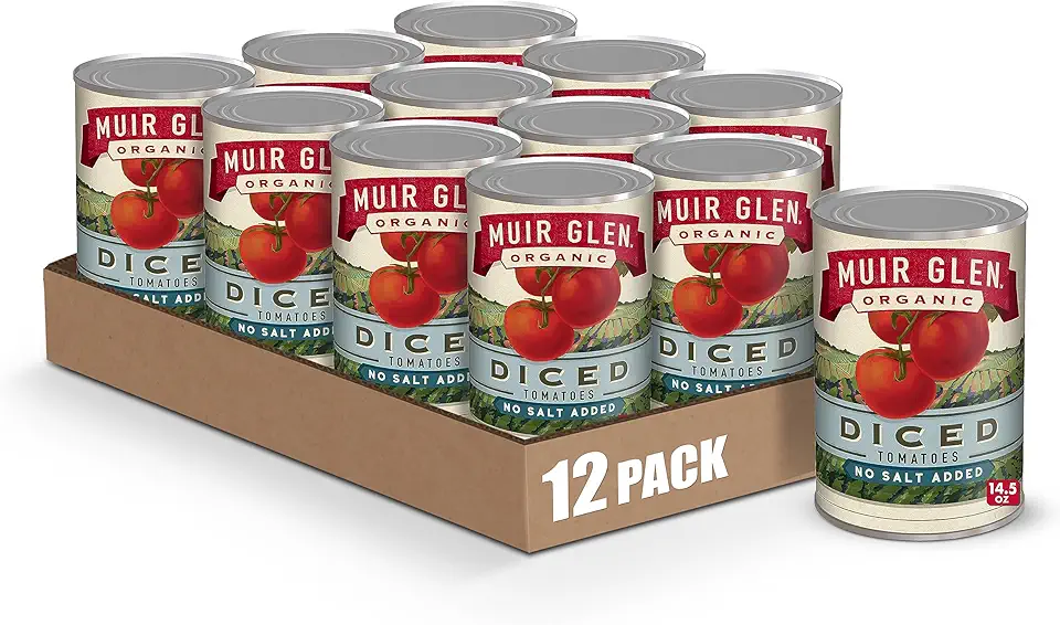 Muir Glen Organic Diced Canned Tomatoes, No Salt Added, 14.5 oz. (Pack of 12)