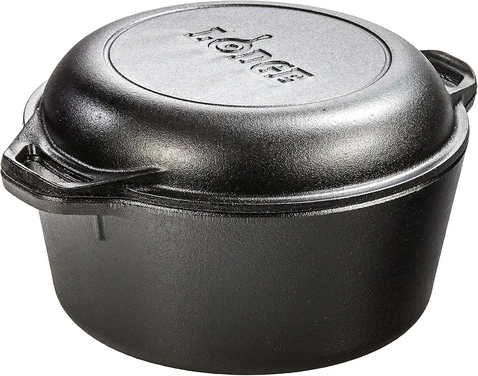 Lodge Pre-Seasoned Cast Iron Double Dutch Oven With Loop Handles, 5 qt