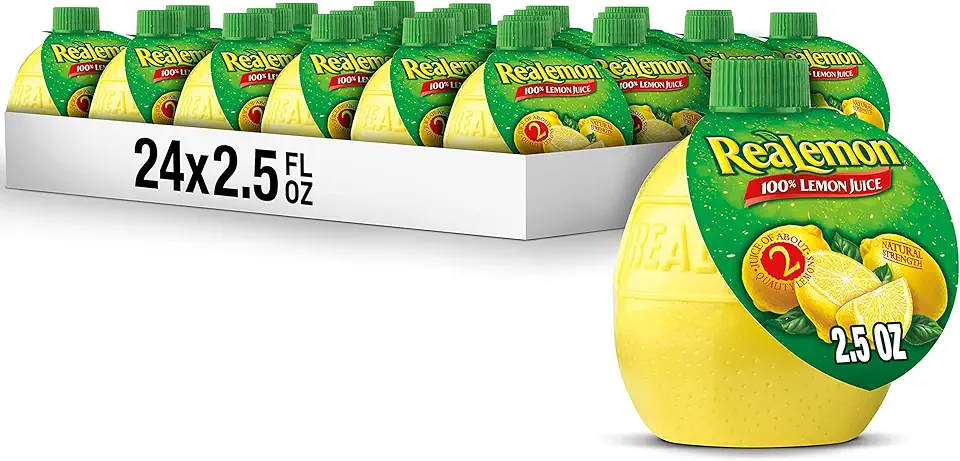 ReaLemon 100% Lemon Juice, 2.5 fl oz bottle (Pack of 24), Made with Lemon Juice from Concentrate, Gluten-Free, Sodium Free, Perfect Mixer to add to Cocktails and Marinades