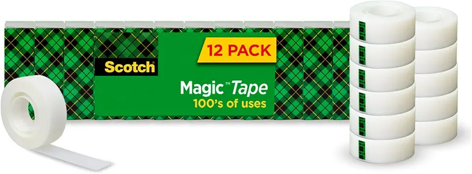 Scotch Magic Tape, Invisible, Back to School Supplies and College Essentials for Students and Teachers, 12 Tape Rolls, 3/4 x 1000 Inches