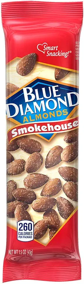 Blue Diamond Almonds, Smokehouse Flavored Snack Nuts, Single Serve Bags (1.5 Oz. Tubes, Pack of 12)