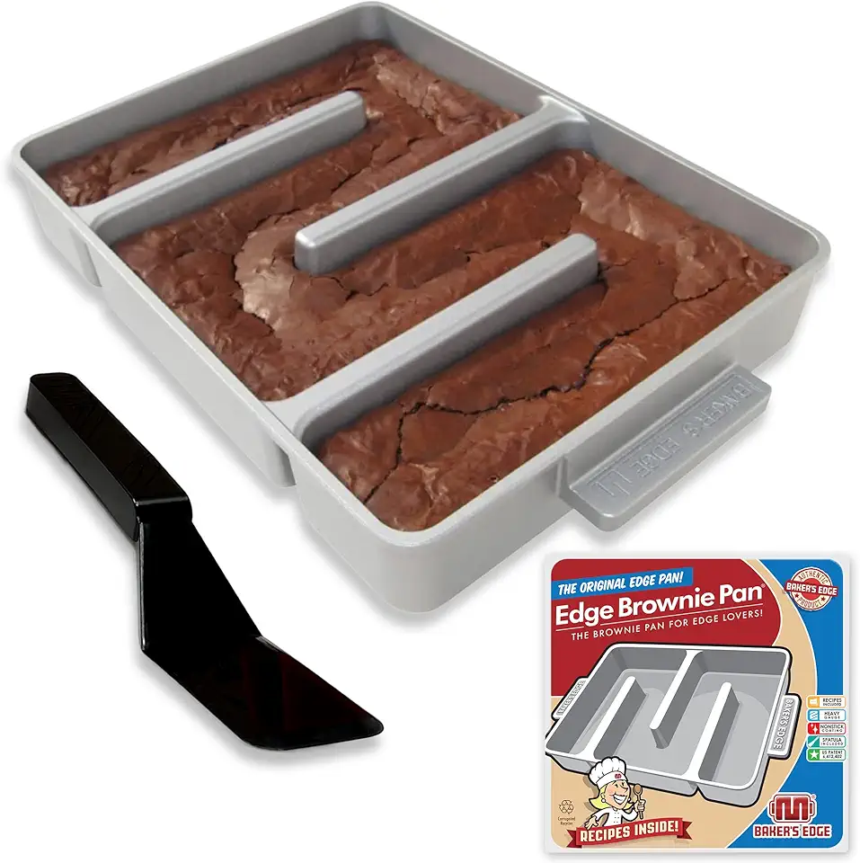 Baker&#x27;s Edge Brownie Pan, The Original All Edges Brownie Pan for Baking | Premium Doble Nonstick Coating, Heavy Gauge Cast Aluminum Construction, Rectangular 9x12” Size Baking Pan - US Patented Design