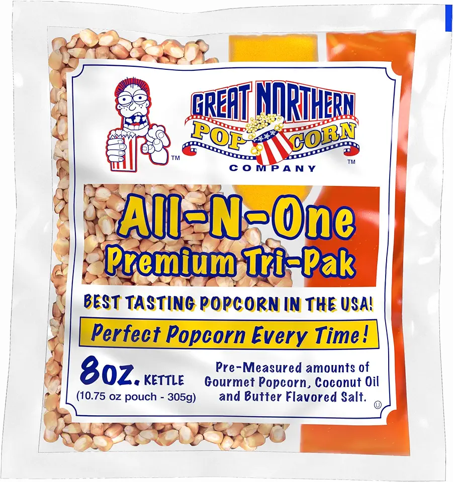 8oz Popcorn Machine Popcorn Packets - All-in-One Movie Theater Style Popcorn Kernels, Salt, and Oil Packs by Great Northern Popcorn (24 Case)