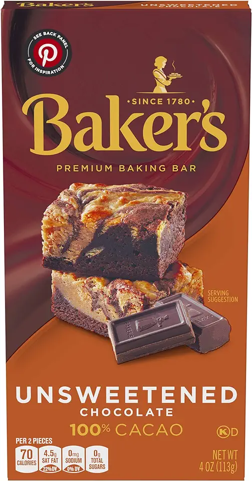 Baker&#x27;s Unsweetened Chocolate Premium Baking Bar with 100 % Cacao (4 oz Box)