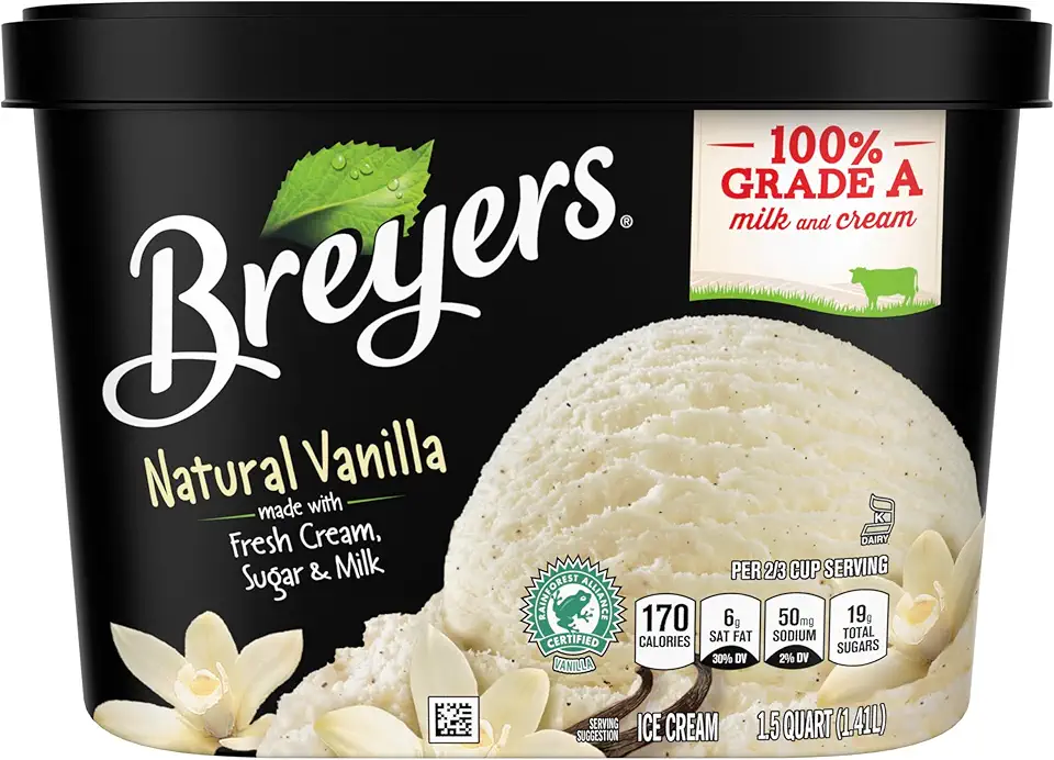 Breyers Classics Ice Cream for a Delicious Frozen Treat Natural Vanilla Made With 100 Percent Grade A Milk &amp; Cream, Sustainably-Farmed Vanilla 48 oz