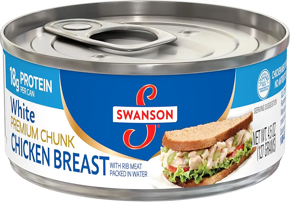 Swanson White Premium Chunk Canned Chicken Breast in Water, Fully Cooked Chicken, 4.5 OZ Can