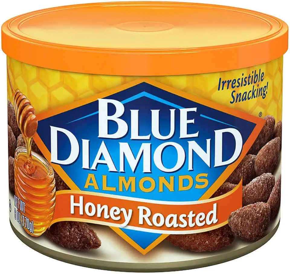 Blue Diamond Almonds Honey Roasted Snack Nuts, 6 Oz Resealable Cans (Pack of 12)