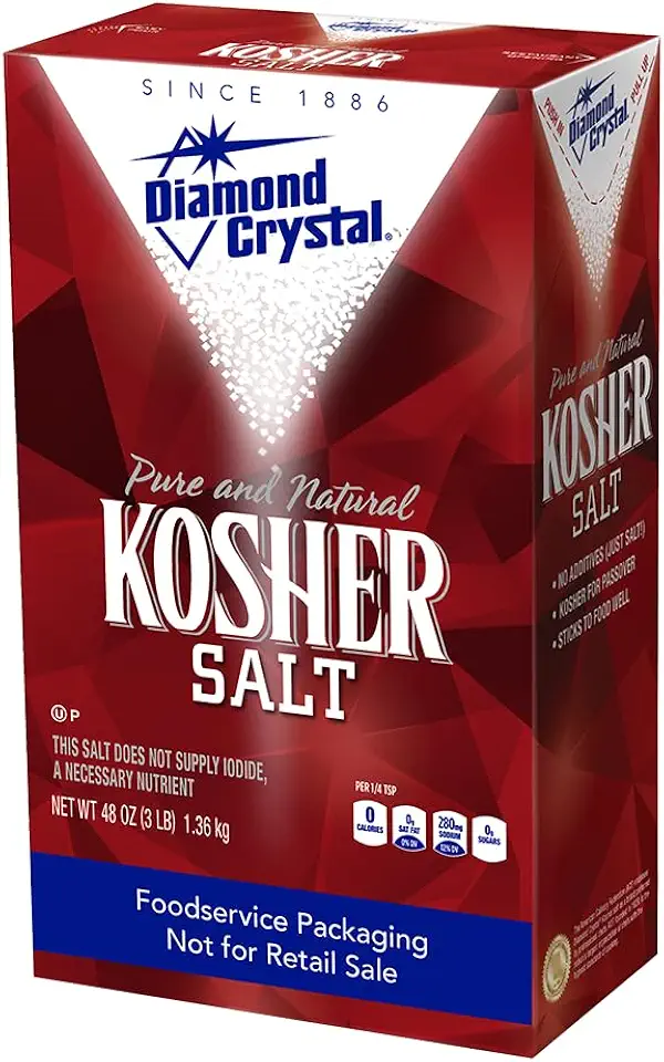 Diamond Crystal Kosher Salt – Full Flavor, No Additives and Less Sodium - Pure and Natural Since 1886 (Restuarant Pack) - 3 Pound Box