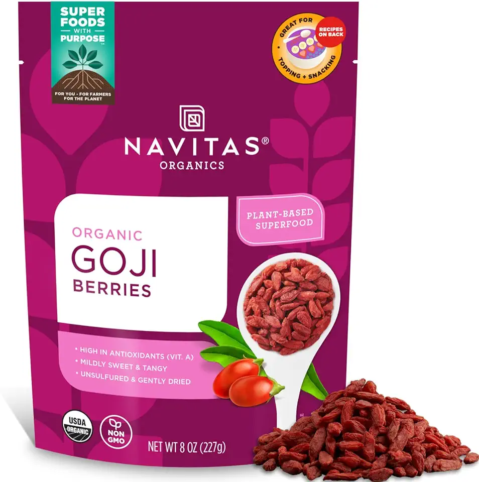 Navitas Organics Goji Berries, 8 oz. Bag, 8 Servings — Organic, Non-GMO, Sun-Dried, Sulfite-Free