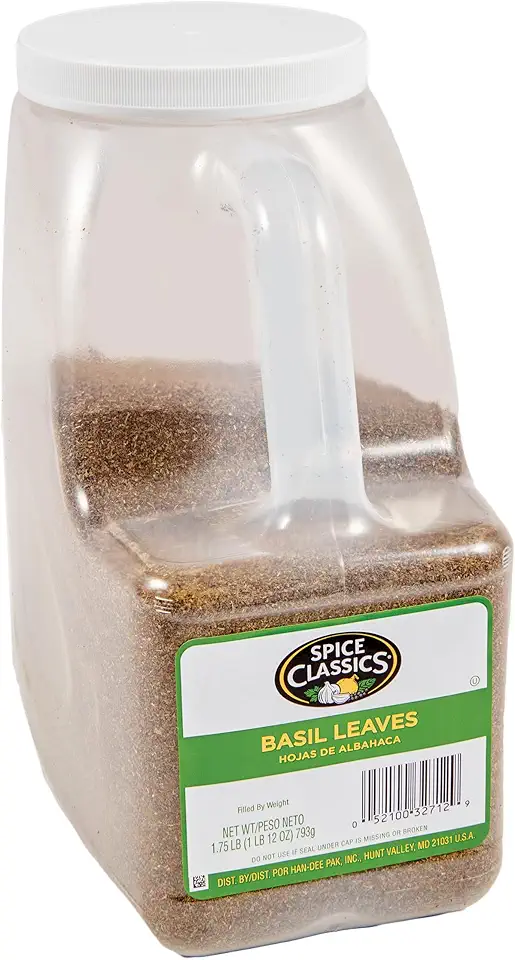 Spice Classics Dried Basil Leaves, 1.75 lb - One 1.75 Pound Container of Bulk Basil Seasoning for Back-of-House Use, Perfect Substitute for Fresh Basil