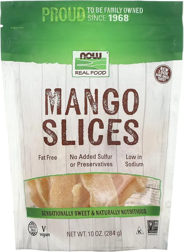 NOW Foods, Mango Slices, No Preservatives or Added Sulfur, Fat-Free and Low-Sodium, 10-Ounce (Packaging May Vary)