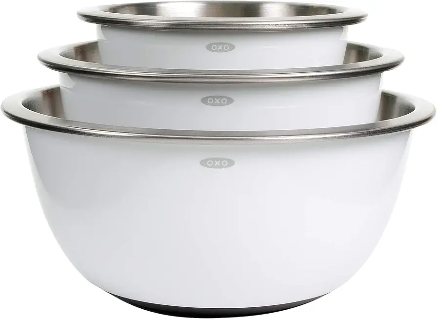 OXO Good Grips 3-Piece Stainless-Steel Mixing Bowl Set, White