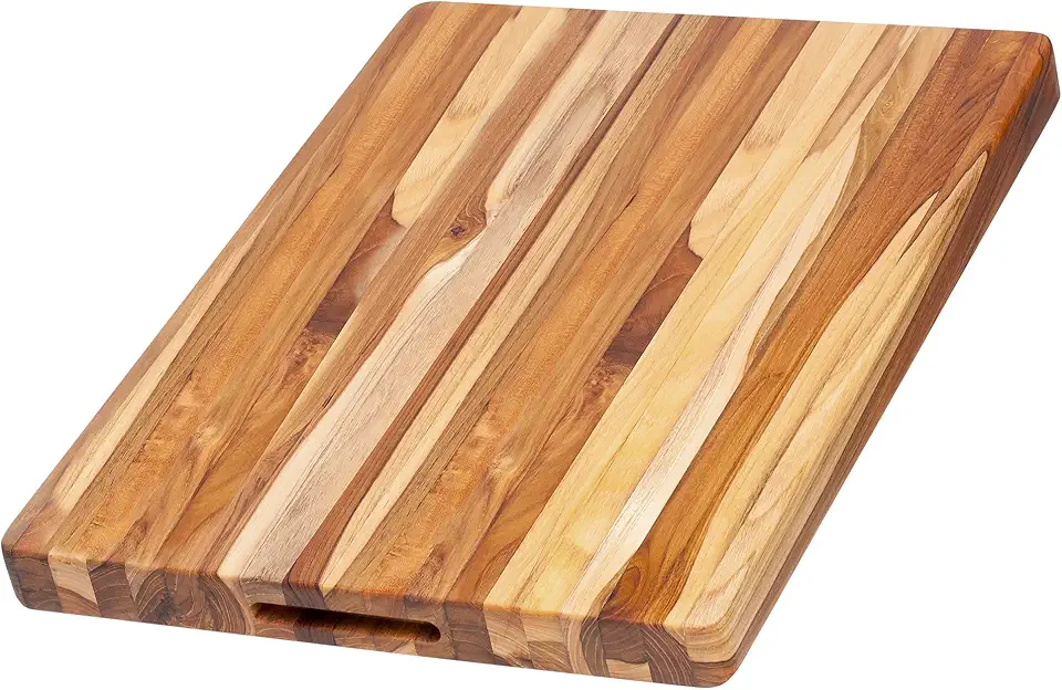 Teakhaus Cutting Board - Large (L) Wood Cutting Board with Grip Handles - Reversible Teak Edge Grain Wood - Knife Friendly - FSC Certified