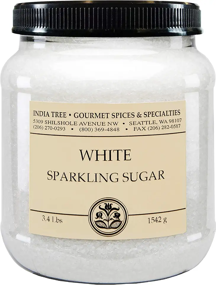 India Tree Sparkling White Sugar, 3.4 Pound Jar, Shimmery Sugar Sprinkles for Baking, Coffee and Decorating