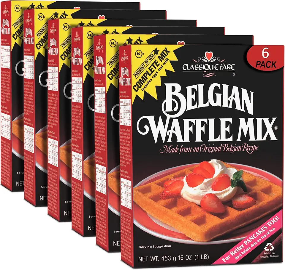 Classique Fare Belgian Waffle Mix - Makes Light and Crisp Waffles, Pancakes, Muffins &amp; Crepes - Works with Waffle Maker - Fast and Fresh Breakfast Foods - 1 Pound (Pack of 6)