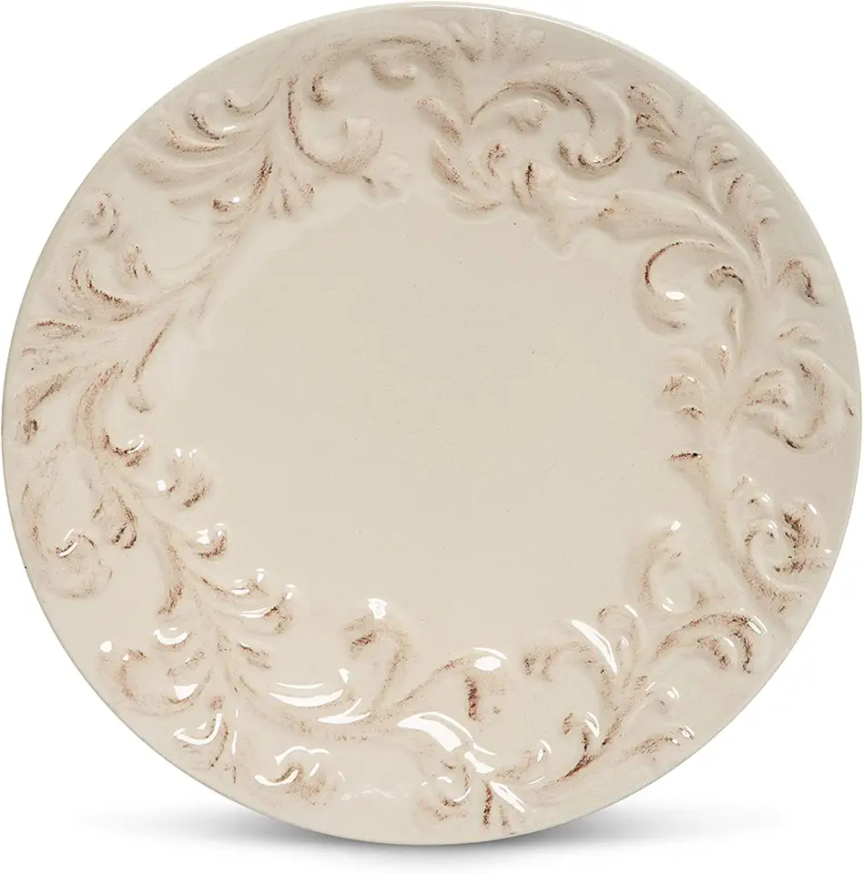 GG Collection 4 8.5&quot; D Cream-Colored Acanthus Leaf Embossed Salad Plates