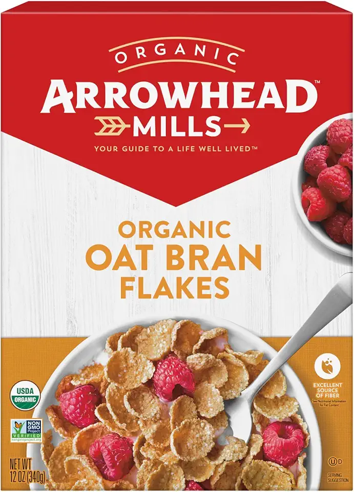 Arrowhead Mills Organic Cereal, Oat Bran Flakes, 12 oz. Box (Pack of 12)