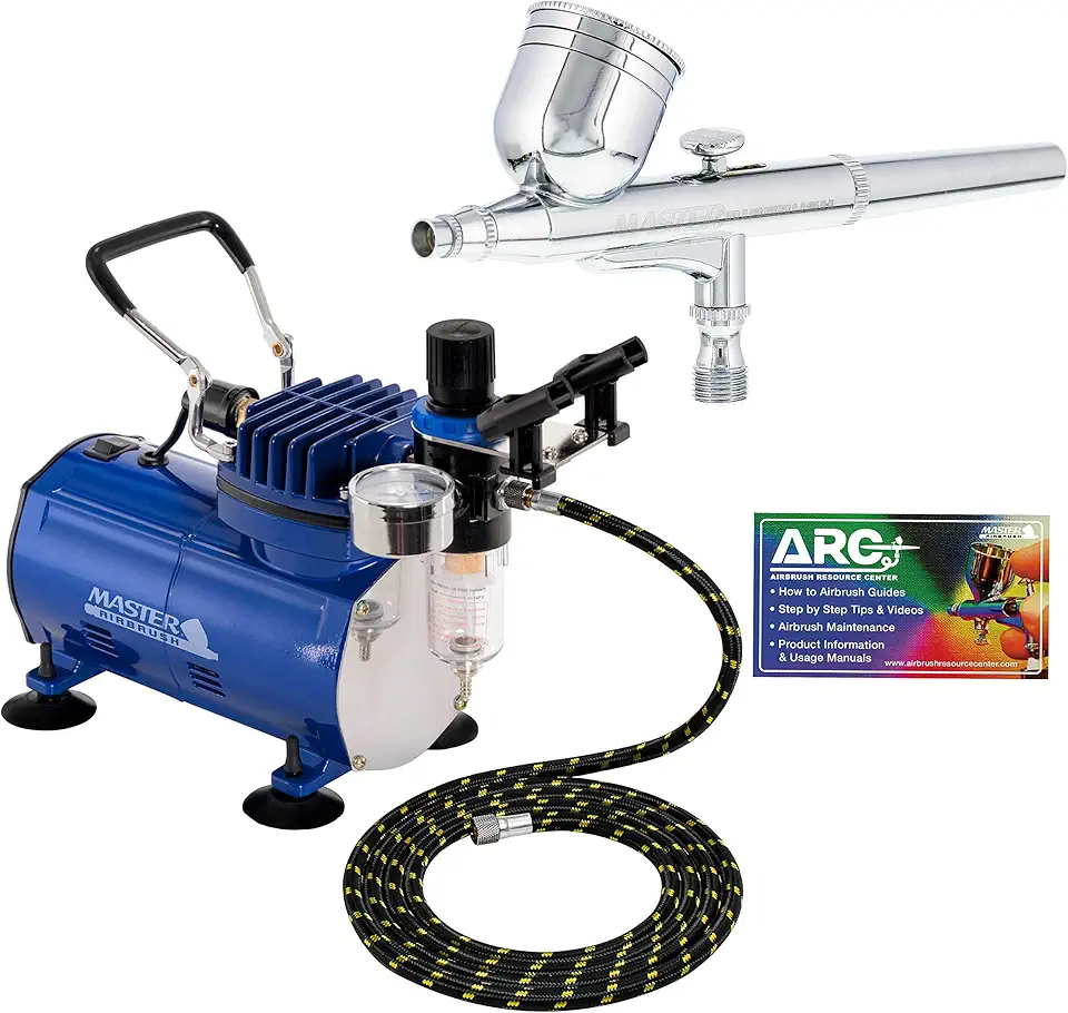 Professional Master Airbrush Multi-Purpose Gravity Feed Airbrushing System Kit - Model G22 Gravity Feed Dual-Action Airbrush with 1/3 oz. Fluid Cup and 0.3 mm Tip, Hose, Powerful 1/5hp Air Compressor