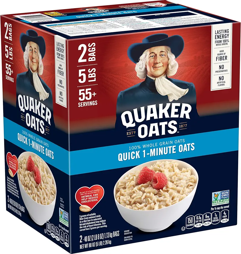 Quaker Quick 1-Minute Oatmeal, Non GMO Project Verified, 2.5 Pound (Pack of 2)