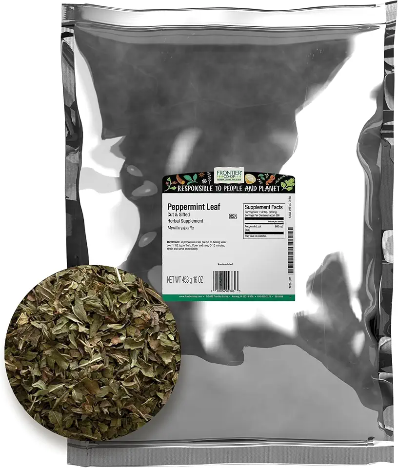 Frontier Co-op Bulk Peppermint Leaf, 1 Pound, Cut, Sifted Peppermint For Tea &amp; Cooking, Cool, Refreshing Scent