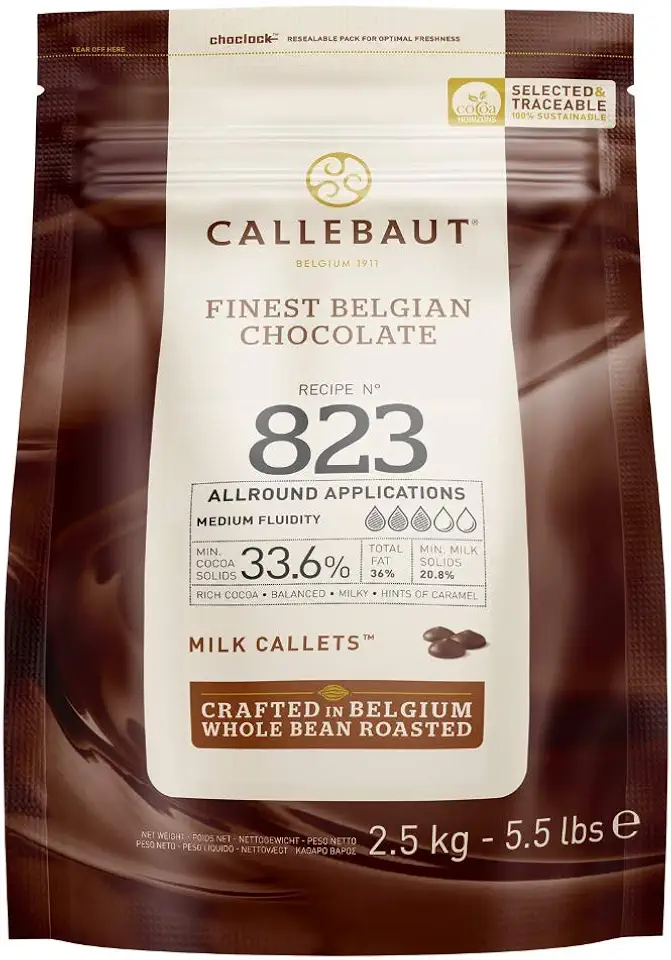 Belgian Milk Chocolate Baking Callets (Chips) - 33.6% - 1 bag, 5.5 lbs