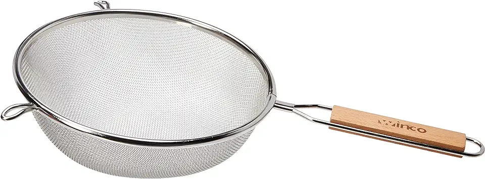 Winco Strainer with Single Fine Mesh, 8-Inch Diameter, Medium, Stainless Steel, Tan,Silver