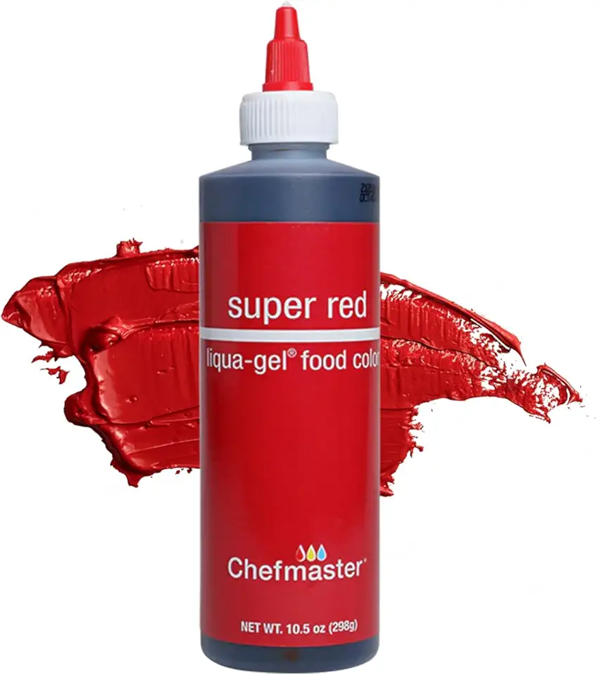 Chefmaster Super Red Liqua-Gel® Food Coloring | Vibrant Color | Professional-Grade Dye for Icing, Frosting, Fondant | Baking &amp; Decorating | Fade-Resistant | Easy-to-Use | Made in USA | 10.5 oz