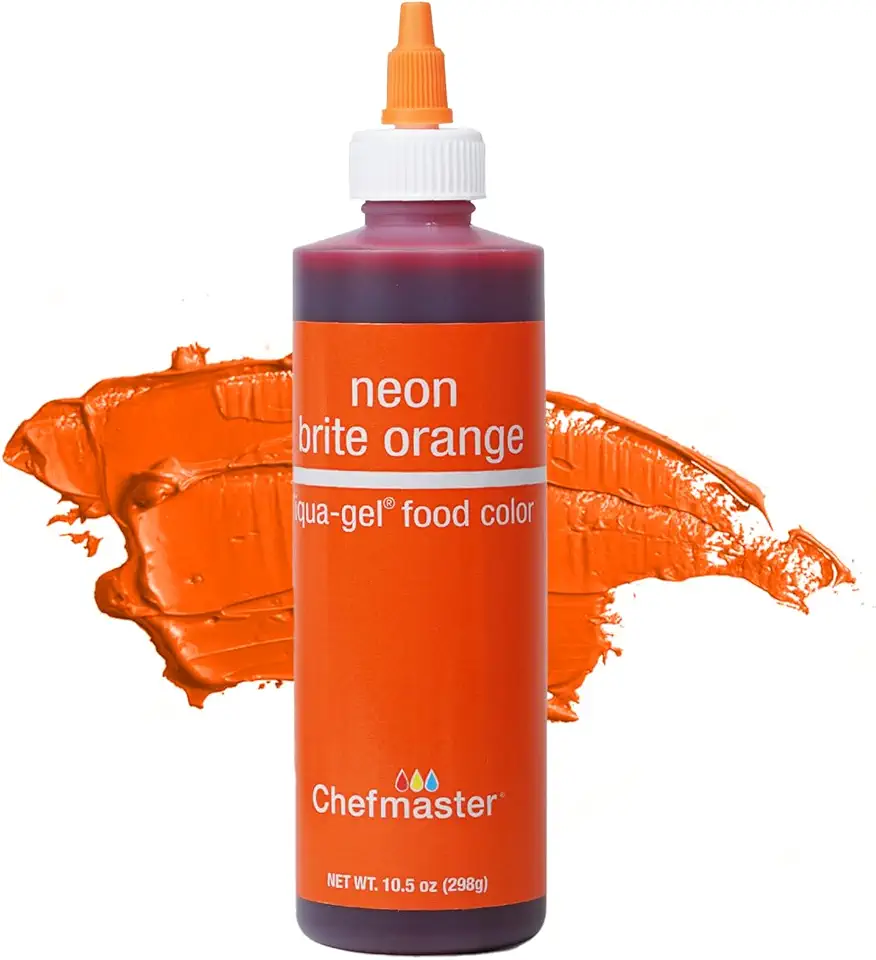 Chefmaster Neon Orange Liqua-Gel® Food Coloring | Vibrant Color | Professional-Grade Dye for Icing, Frosting, Fondant | Baking &amp; Decorating | Fade-Resistant | Easy-to-Use | Made in USA | 10.5 oz