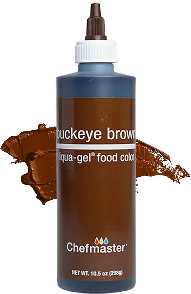 Chefmaster Buckeye Brown Liqua-Gel® Food Coloring | Vibrant Color | Professional-Grade Dye for Icing, Frosting, Fondant | Baking &amp; Decorating | Fade-Resistant | Easy-to-Use | Made in USA | 10.5 oz