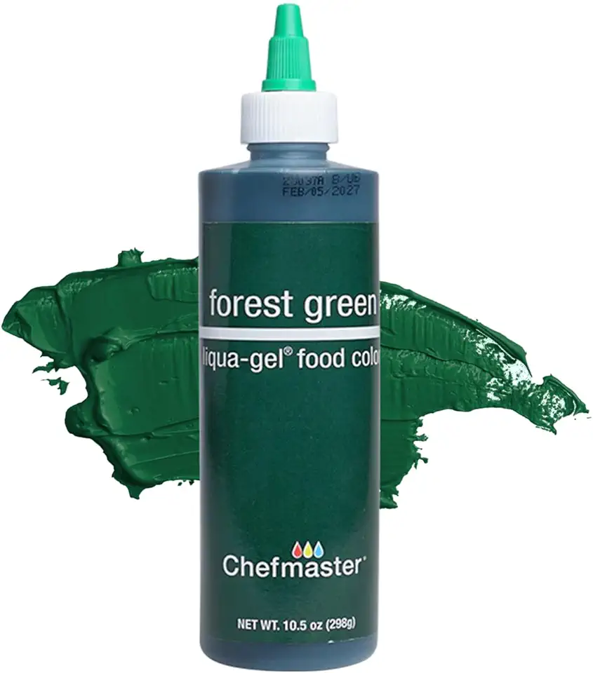 Chefmaster Forest Green Liqua-Gel® Food Coloring | Vibrant Color | Professional-Grade Dye for Icing, Frosting, Fondant | Baking &amp; Decorating | Fade-Resistant | Easy-to-Use | Made in USA | 10.5 oz