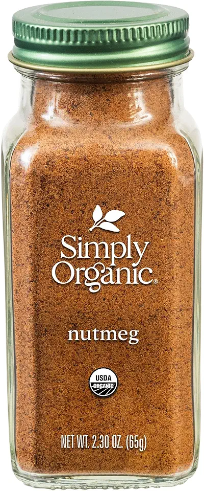 Simply Organic Pure Ground Nutmeg, 2.3 Ounce Jar,Aromatic, Subtly Spicy-Sweet Flavor, Organic, Kosher, No GMO, No ETO