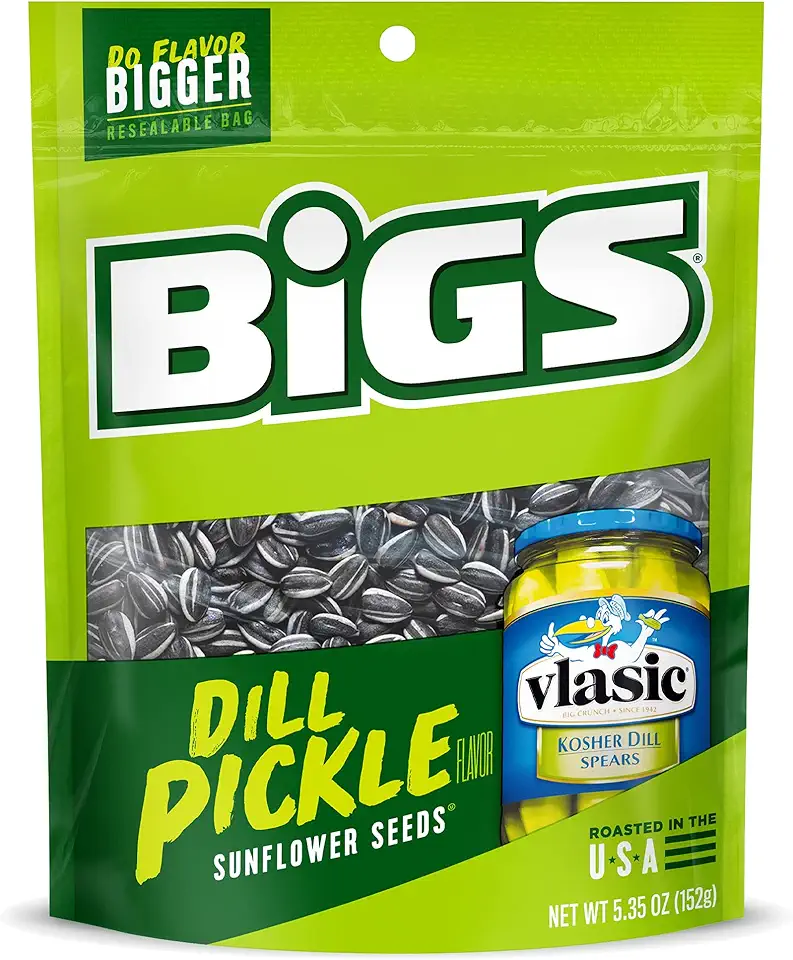 BIGS Vlasic Dill Pickle Sunflower Seeds, Keto Friendly Snack, 5.35-oz. Bag (Pack of 12)