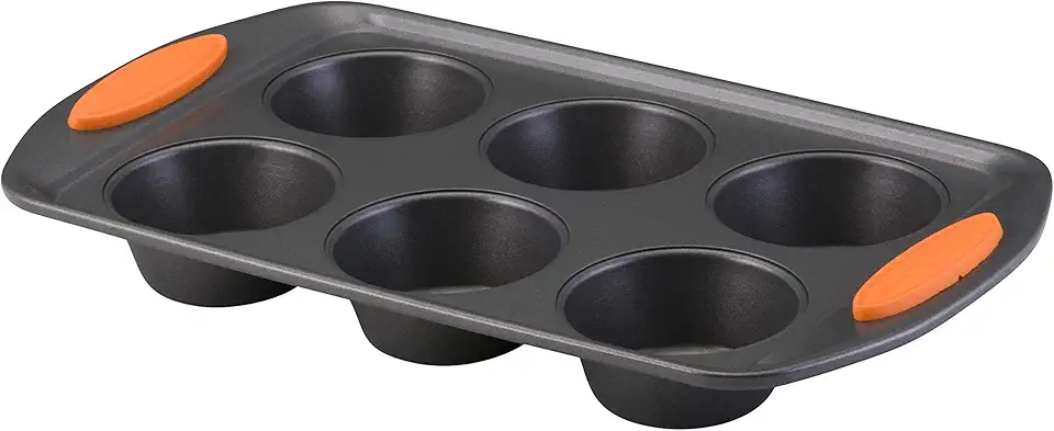 Rachael Ray Yum -o! Nonstick Bakeware 6-Cup Muffin Tin With Grips / Nonstick 6-Cup Cupcake Tin With Grips - 6 Cup, Gray