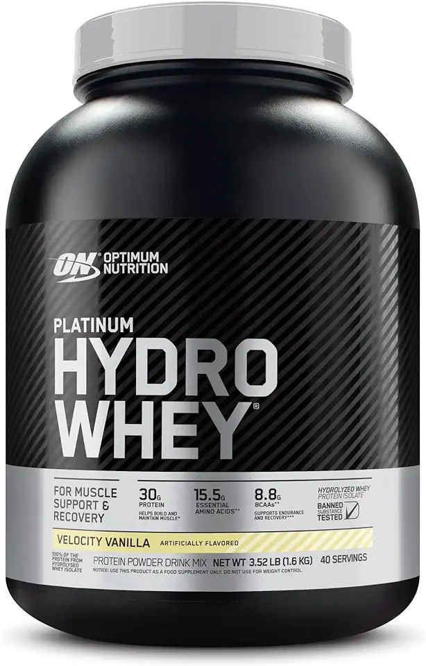 Optimum Nutrition Platinum Hydrowhey Protein Powder, 100% Hydrolyzed Whey Isolate Powder, Flavor: Velocity Vanilla, 3.5 Pounds (Packaging May Vary)