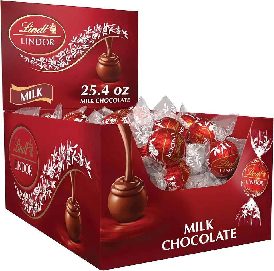 Lindt LINDOR Milk Chocolate Candy Truffles, Milk Chocolate with Smooth, Melting Truffle Center, 25.4 oz., 60 Count