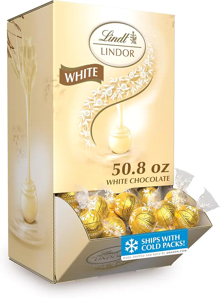 Lindt LINDOR White Chocolate Candy Truffles, White Chocolate Candy with Smooth, Melting Truffle Center, 50.8 oz., 120 Count