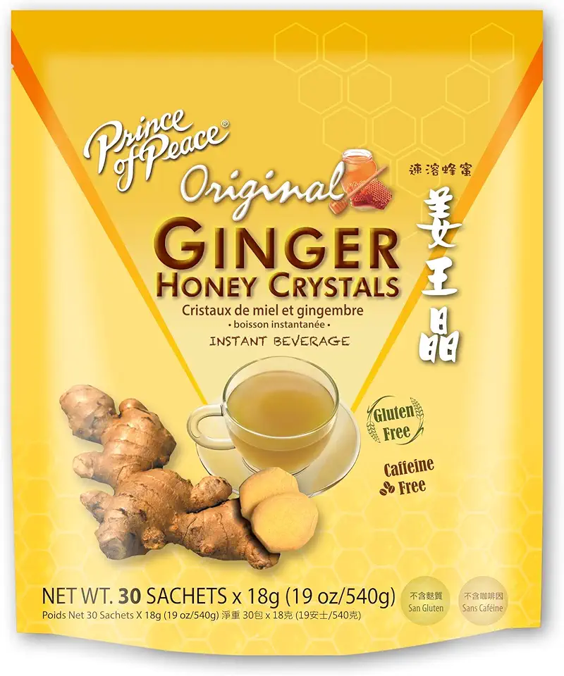 Prince of Peace Instant Ginger Honey Crystals, 30 Sachets – Instant Hot or Cold Beverage – Easy to Brew Ginger and Honey Crystals