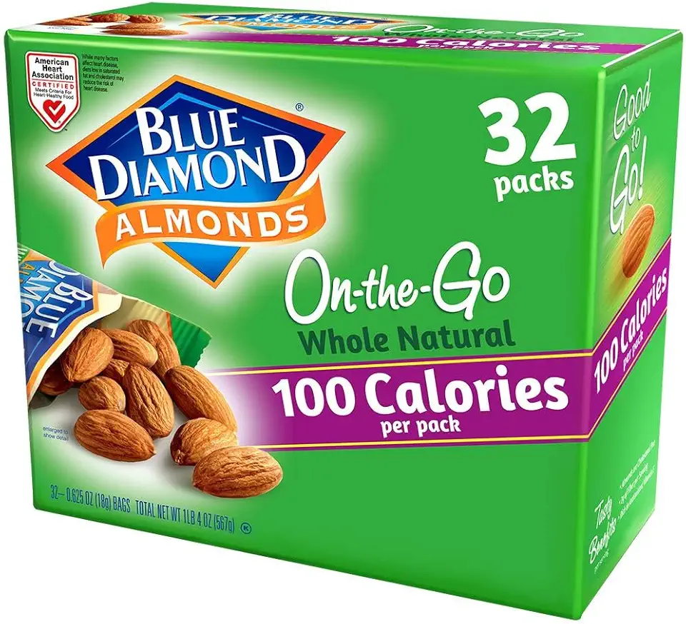 Blue Diamond Almonds Whole Natural Raw Snack Nuts, 100 Calorie Travel Bags, 32 count