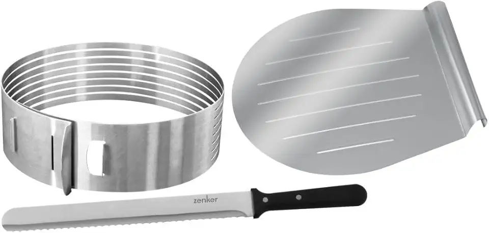 Zenker Stainless Steel Layer Cake Slicing Kit with 12&quot; Serrated Knife, 3-Piece