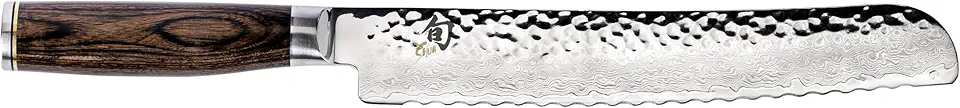 Shun Cutlery Premier 9” Bread Knife; Effortlessly Slice Through Any Type of Loaf Without Tearing or Crushing, Razor-Sharp, Wide Serrations, Hand-Sharpened 16° Blade, Handcrafted in Japan,Silver