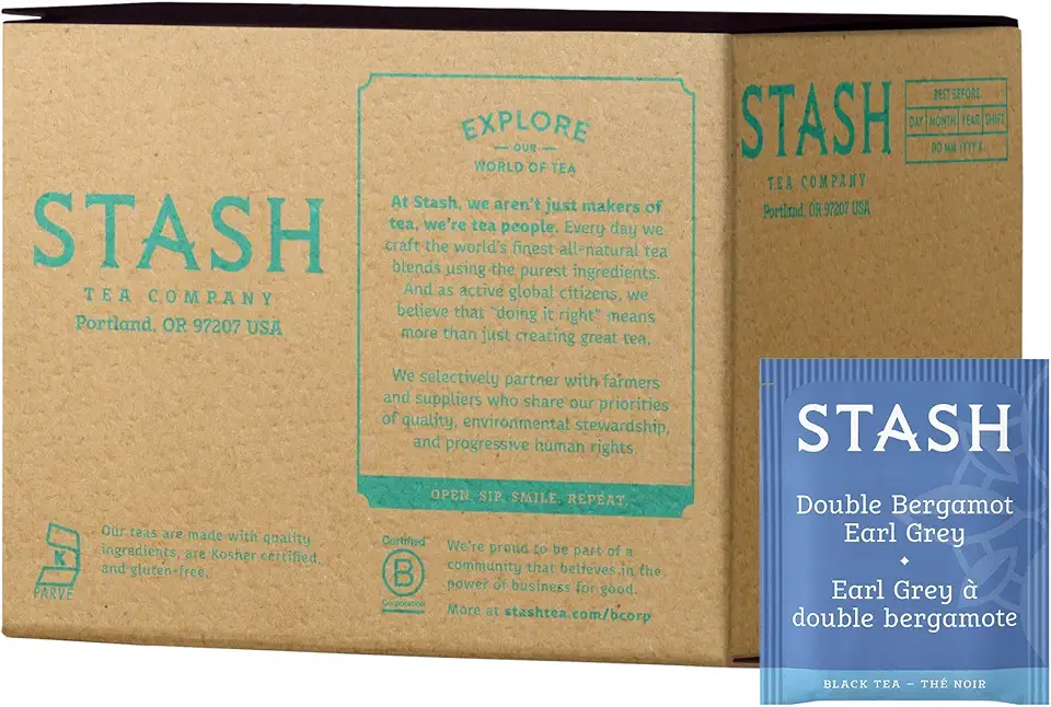 Stash Tea Double Bergamot Earl Grey Black Tea, Box of 100 Tea Bags