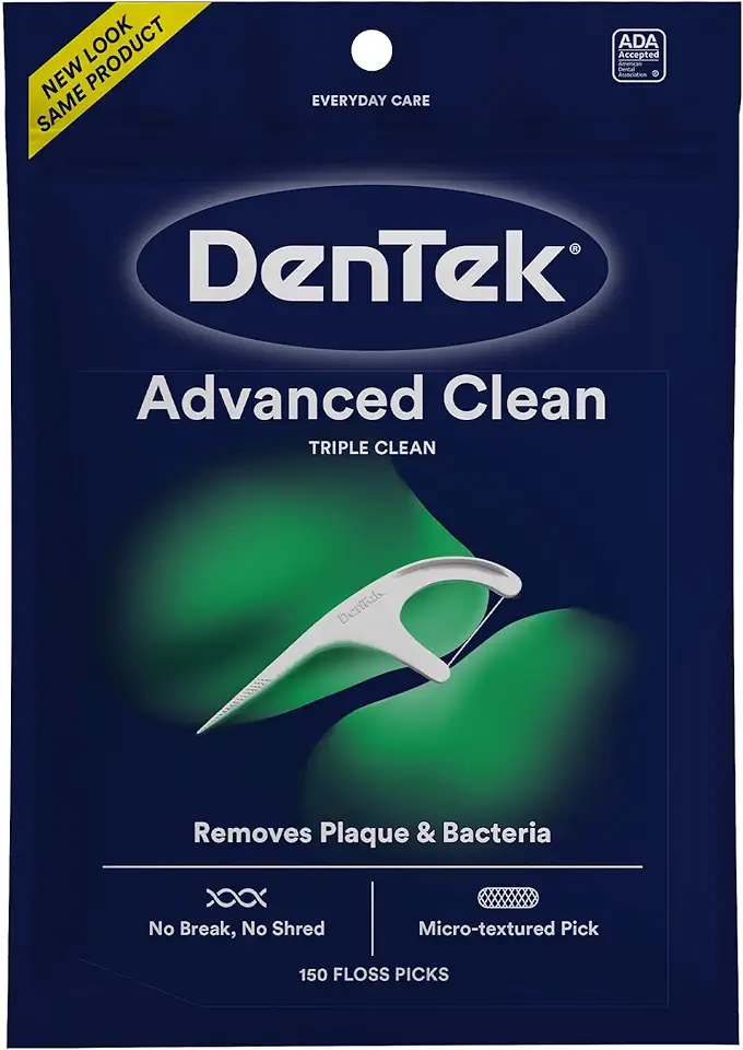 DenTek Triple Clean Advanced Clean Floss Picks, No Break &amp; No Shred Floss, 150 Count, (Packaging May Vary)