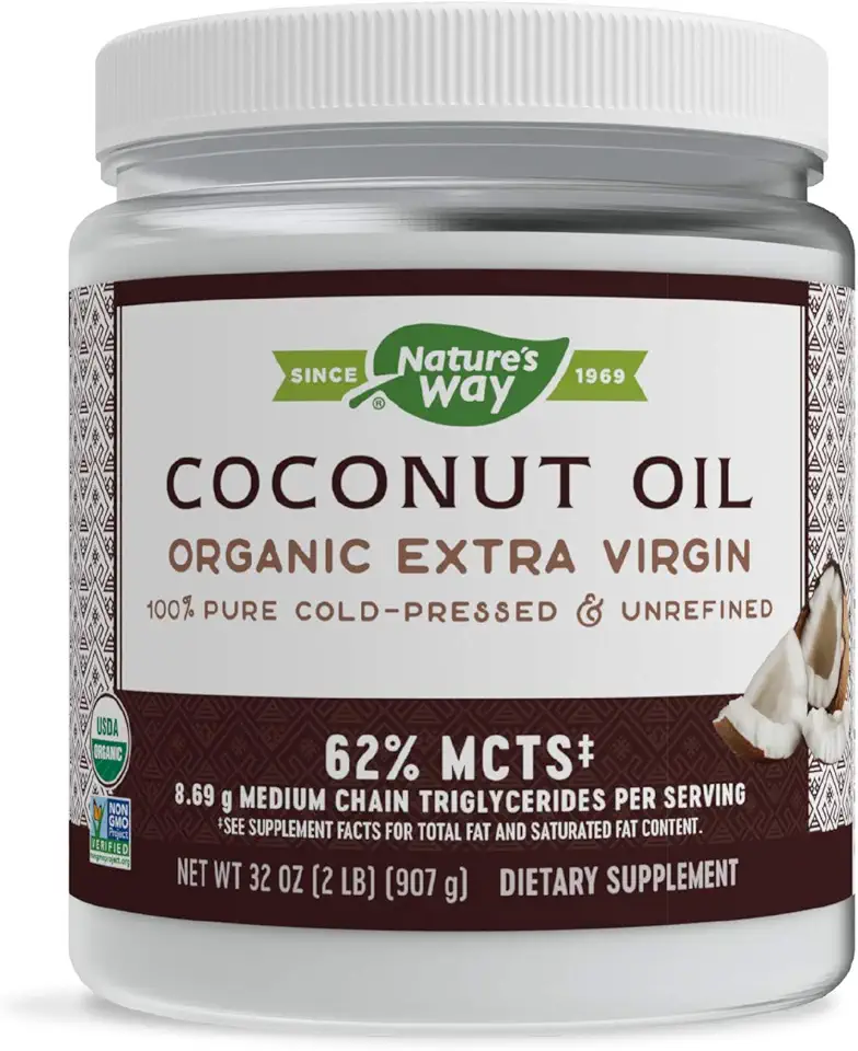 Nature&#x27;s Way Organic Extra Virgin Coconut Oil, Pure Source of MCTs, Cold-Pressed, 32 Oz.