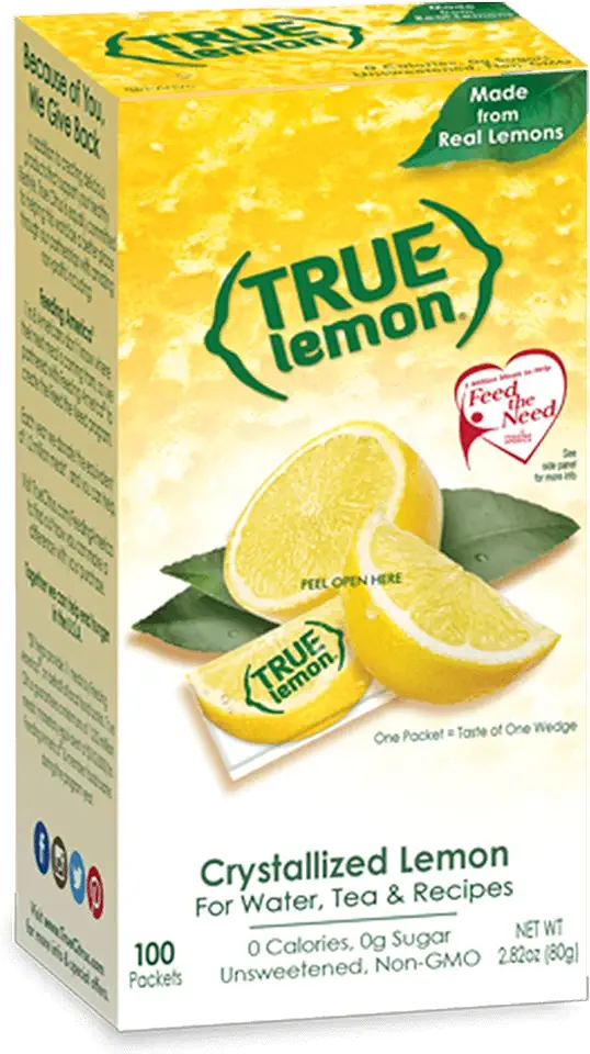 TRUE LEMON Water Enhancer, Bulk Dispenser, 100 Count (Pack of 1), 0 Calorie Drink Mix Packets For Water, Sugar Free Lemon Flavoring Powder Packets